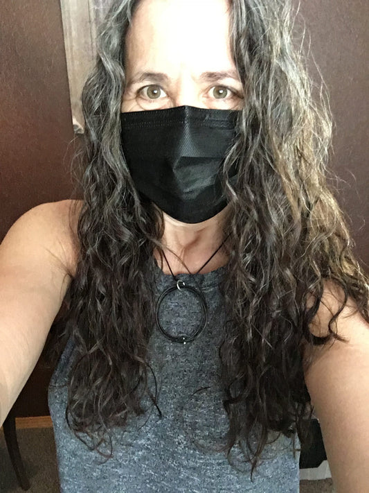 Out and about wearing a mask and my Halo Necklace!