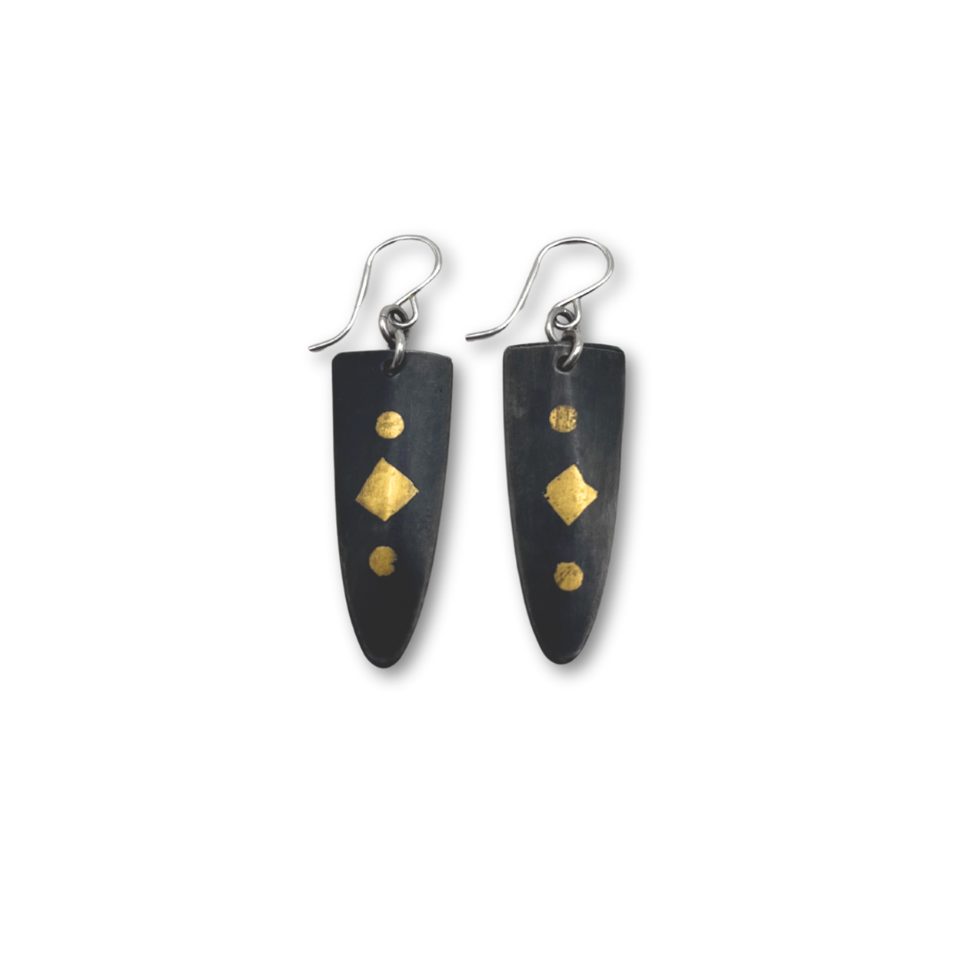 Black and Gold Shield Earrings