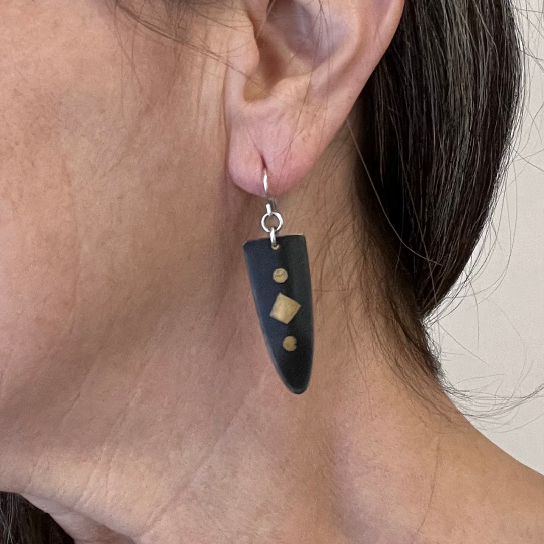 Black and Gold Shield Earrings